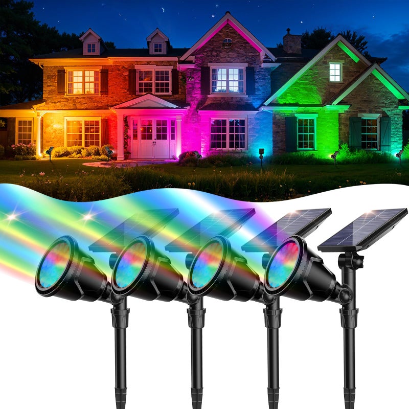 ROSHWEY Solar Outdoor Lights Waterproof, 9 Lighting Modes Halloween Christmas Solar Garden Light Colored Landscape Spotlights Spot Lights Outdoor Lighting for Backyard House Yard Pool Patio- 4 Pack - Image 1